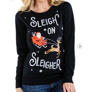 Tipsy Elves Black Sleigh On Sleigher  Womens christmas Sweater size large